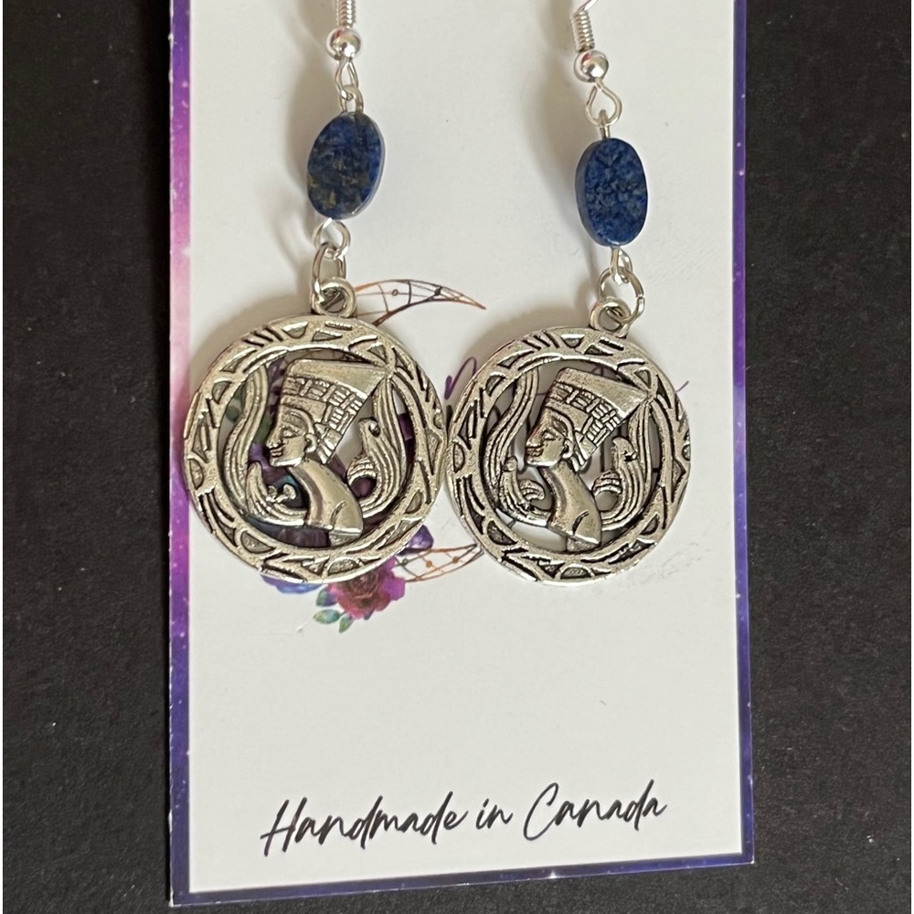 Nefertiti Lapis Lazuli Earrings, Ancient Egypt Queen Jewelry, goddess talisman